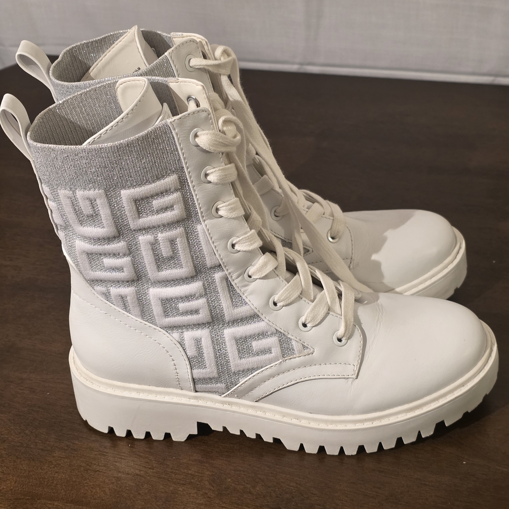 Guess White & Light Gray gwolina Combat Boots
